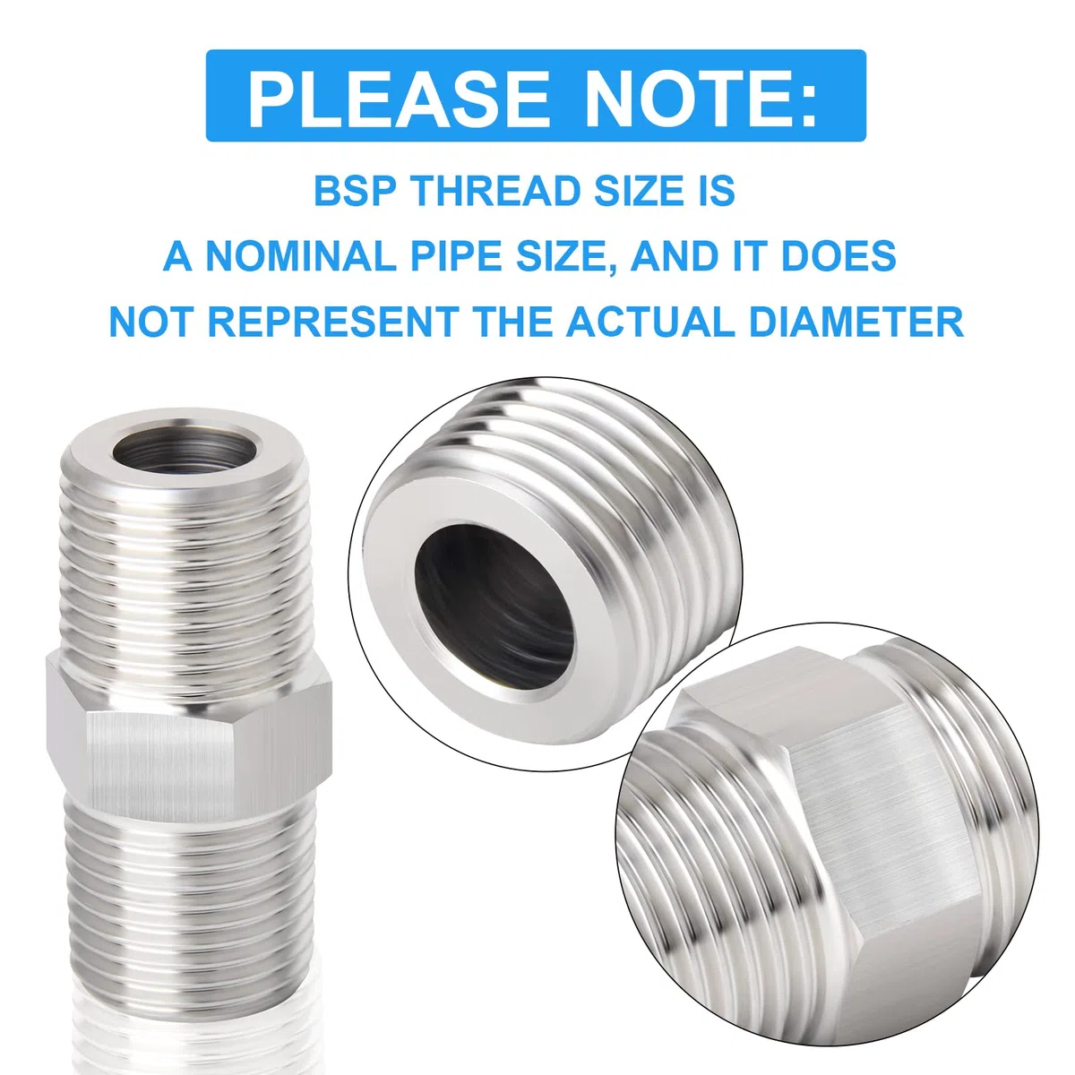 4 piezas 3/8" x 3/8" BSP SUS 304 accesorios de tubería de forja, tubería de rosca macho de 3/8" y tubería de rosca hembra