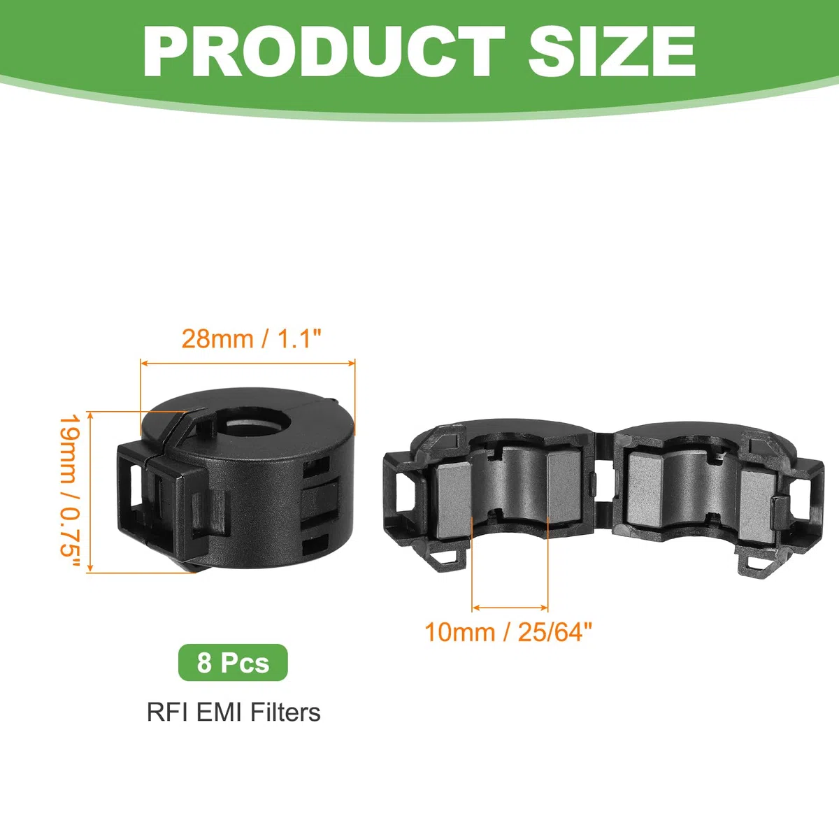 QUARKZMAN 8 Piezas De Anillo De Ferrita Con Clip, Filtro De Supresión De Ruido RFI EMI Abrazadera Para Cables De 10mm USB Vídeo Datos, Negro, Cilindro Con Ranura Cuadrada