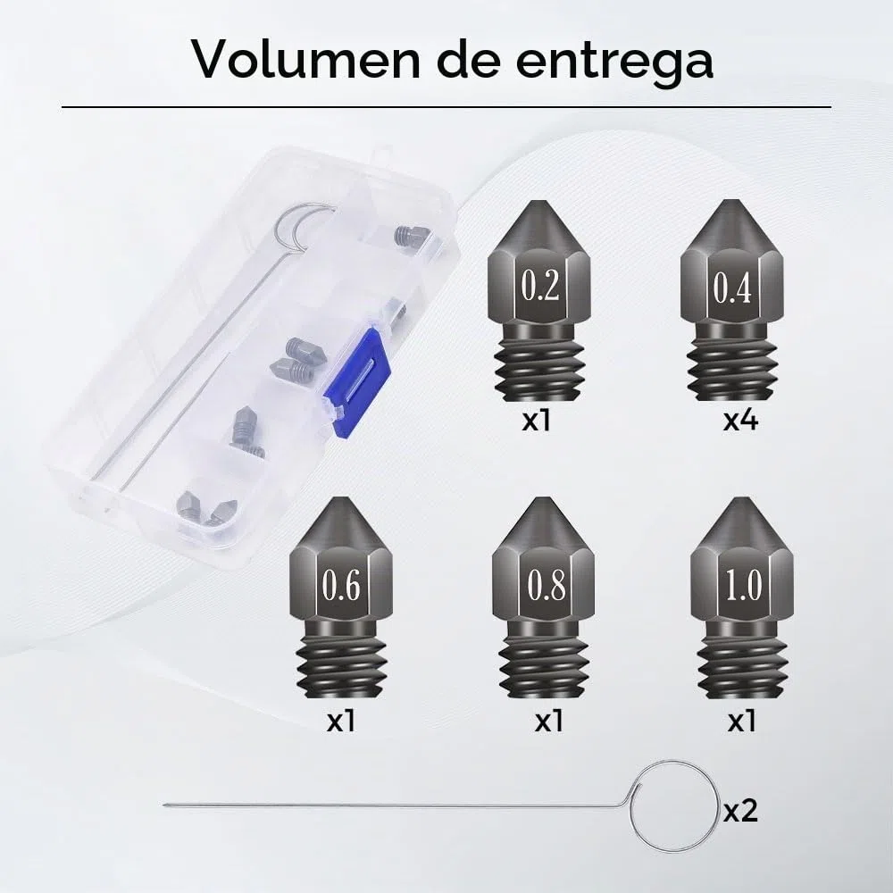 Sovol 8 boquillas Creality Upgraded para impresora 3D de acero endurecido MK8, boquillas de extrusión, 0,2 mm, 0,4 mm, 0,6 mm, 0,8 mm, 1 mm, para Ender 3 Ender 3 Pro CR-10