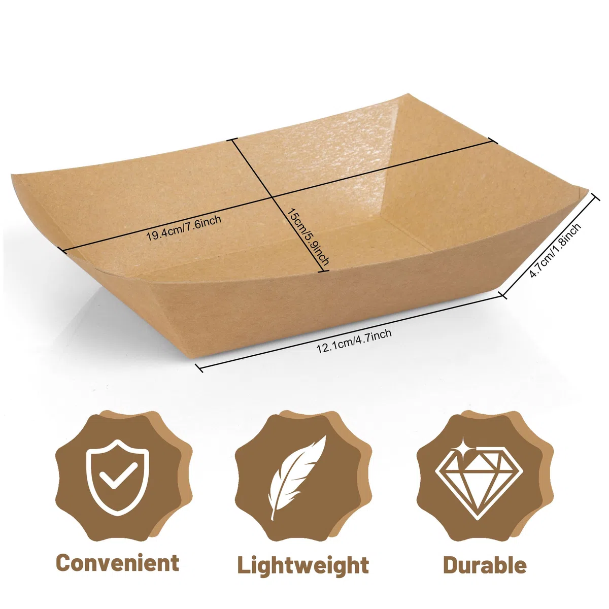 ANTETOK barco de papel desechable natural, barco de papel, muy adecuado para la exhibición de alimentos cómodos platos, platos, cajas de almuerzo, bandejas (19,4 cm 100 piezas)