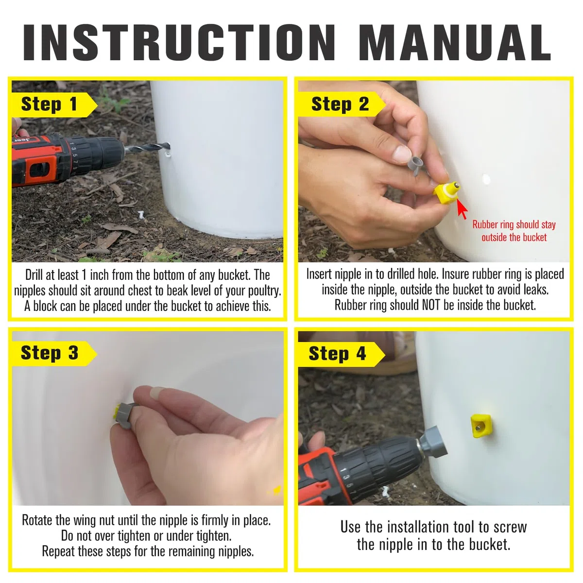 Pezones de riego de Pollo, Montaje Lateral Horizontal, Sistema de Agua automático antifugas para Aves de Corral, Adecuado para Pollos, Patos, codorniz, Paquete de, Incluye Broca y Herramienta