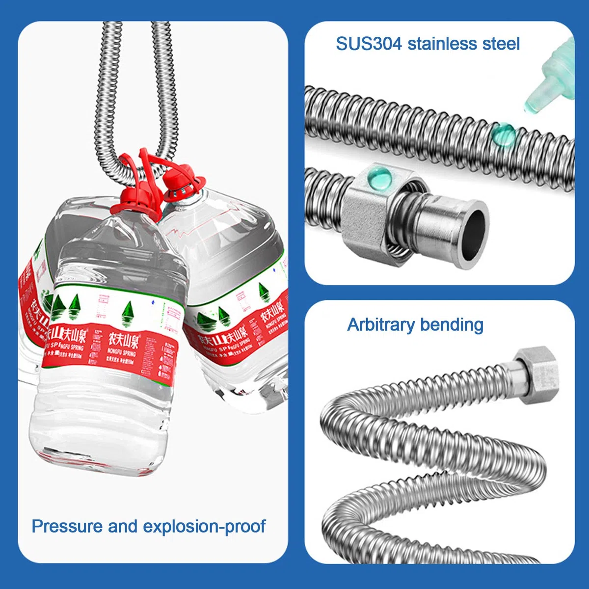Amacoam Tubo flexible de acero inoxidable de 3/4 pulgadas, tubo ondulado extensible, tubo de conexión flexible, longitud 600 mm, tubo de conexión universal
