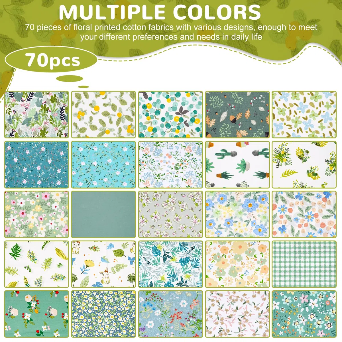 70 unidades de cuadrados de tela de algodón precortados de 25 cm x 25 cm, paquetes de tela de retazos multicolor y patrón para costura, acolchado, manualidades, máscaras de bricolaje y