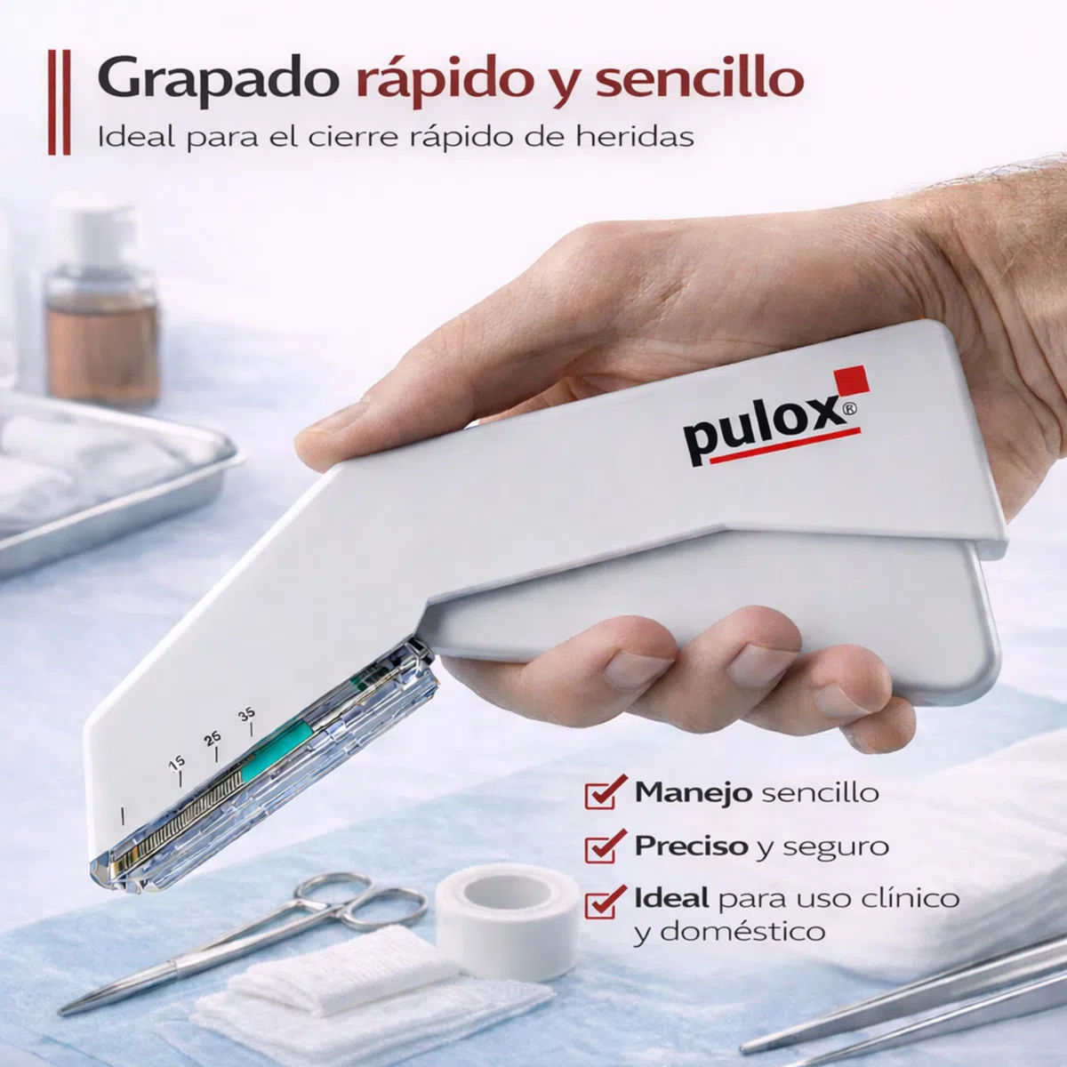 Pulox Grapadora cutánea desechable estéril con 35 grapas + Extractor de grapas (set médico)