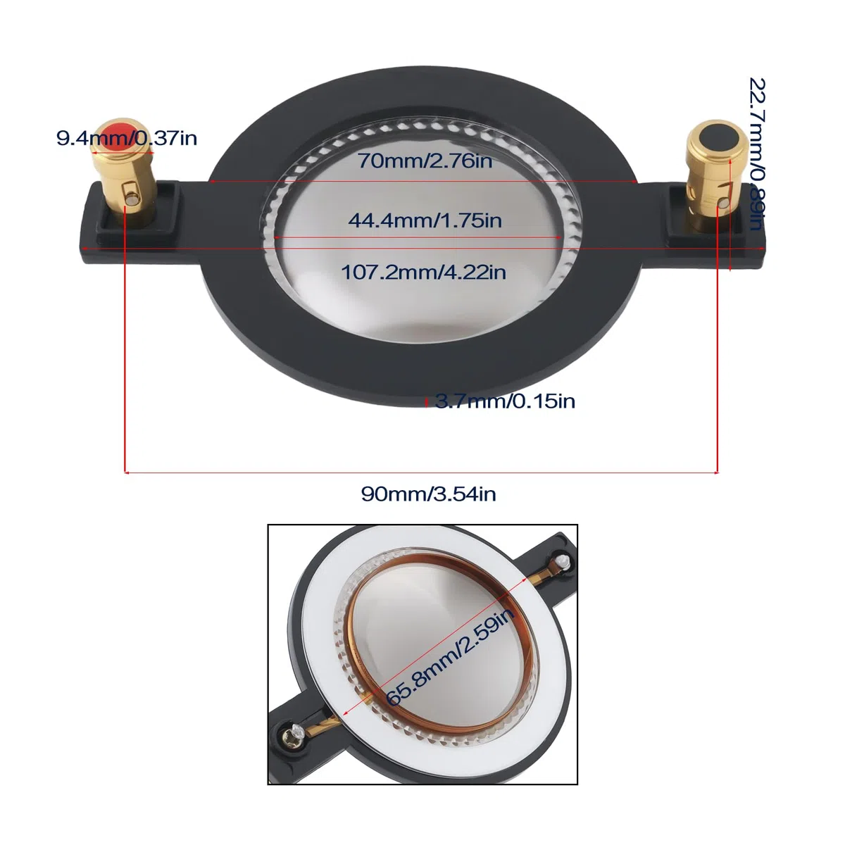 ECSiNG Bobina de alta voz de 44,4 mm, 8 ohmios, repuesto de diafragma de película de titanio compatible con Mackie SRM-450 C300Z P-Audio BMD-440 para cine en casa