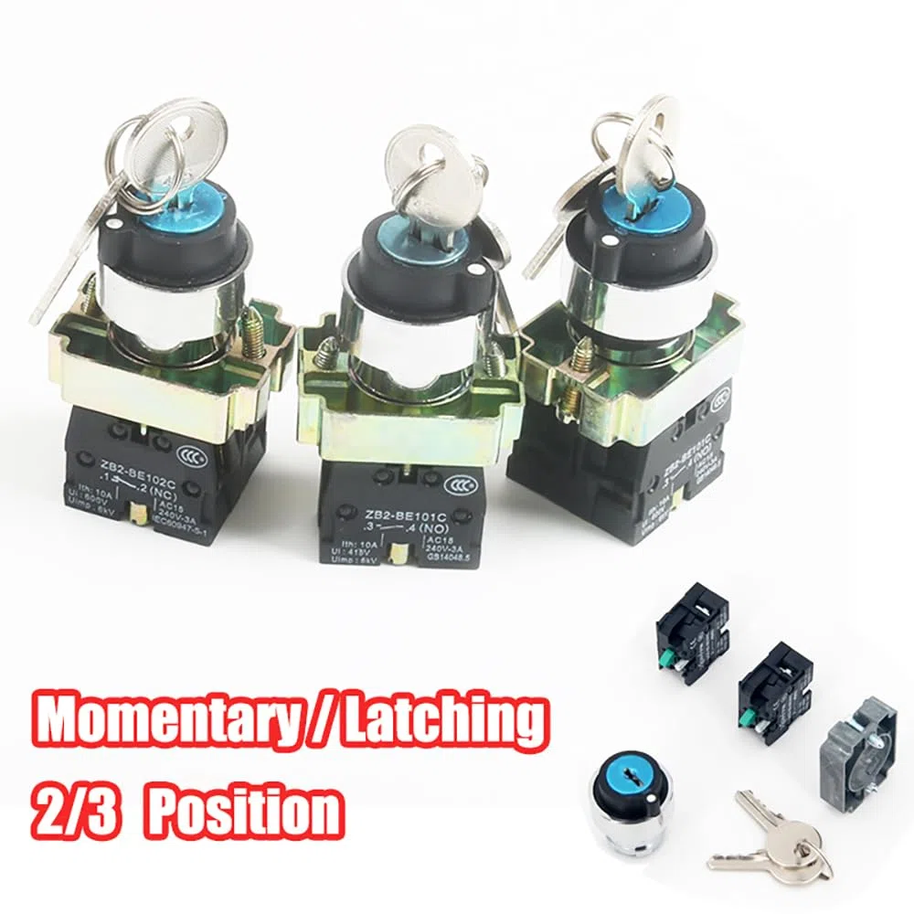 1 interruptor de bloqueo de llave, 22 mm, interruptor de botón con llave DPST para contactor, relé (bloqueo de 2 posiciones)