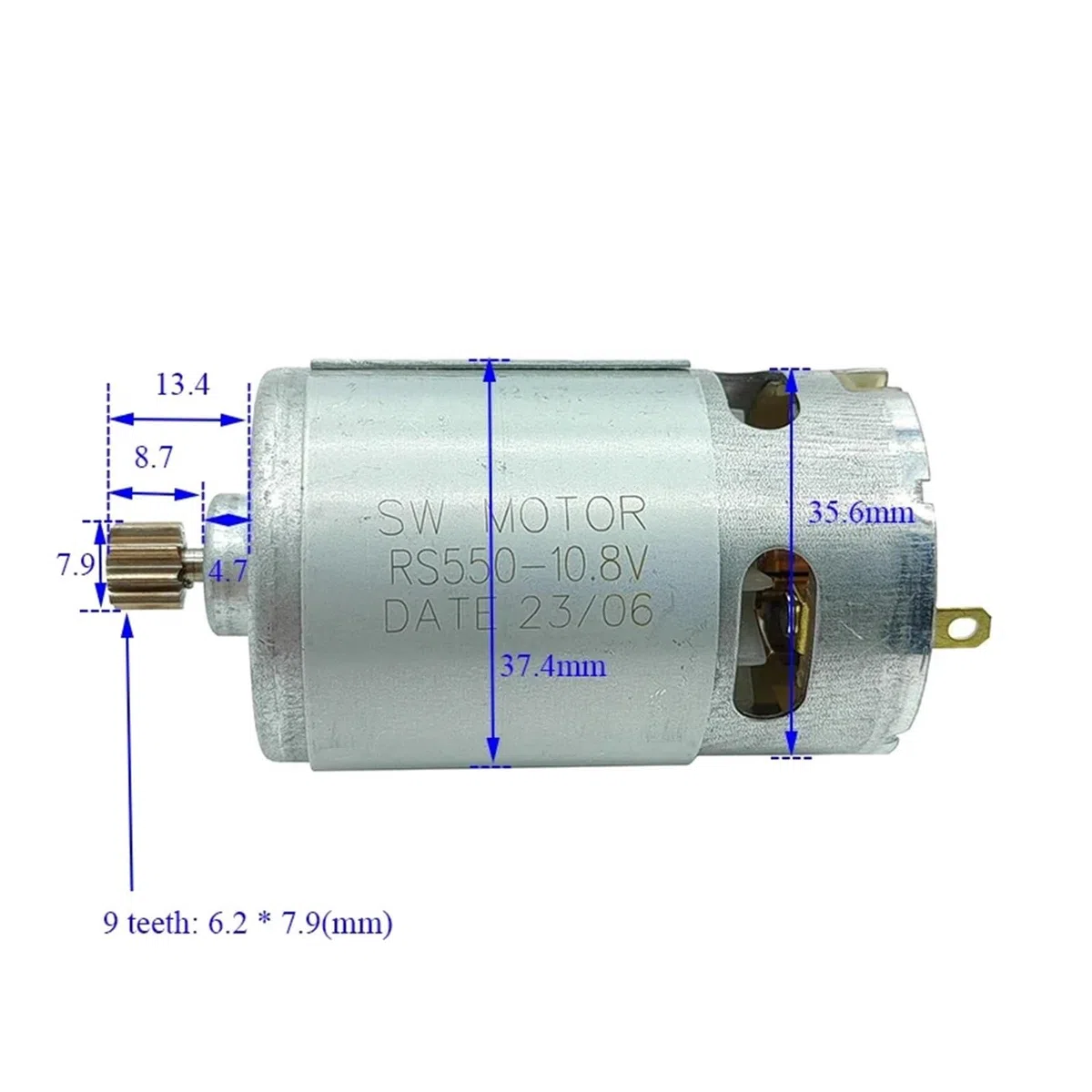 Motor RS-550 de 0/9/11/12/13 Dientes, CC, 10,8 V, 12 V, 14,4 V, 16,8 V, 18 V, 21 V y 25 V, Alta Velocidad y Gran par for Taladro eléctrico Manual y Herramienta de jardín.(9,14.4V)