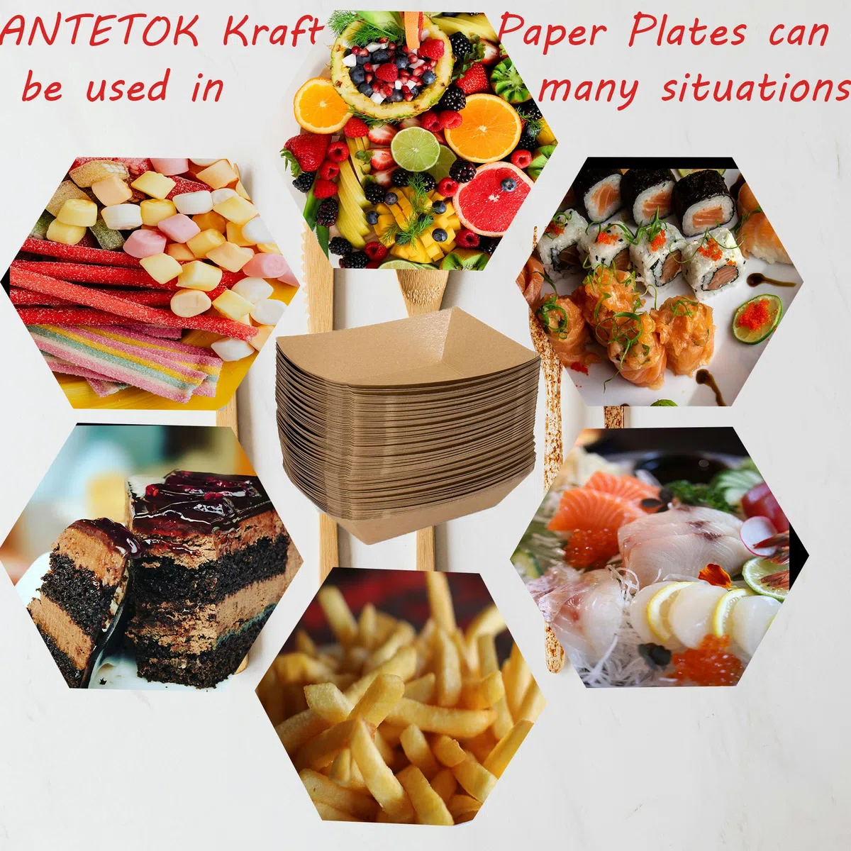 ANTETOK barco de papel desechable natural, barco de papel, muy adecuado para la exhibición de alimentos cómodos platos, platos, cajas de almuerzo, bandejas (19,4 cm 100 piezas)