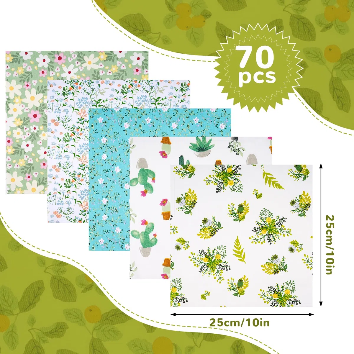 70 unidades de cuadrados de tela de algodón precortados de 25 cm x 25 cm, paquetes de tela de retazos multicolor y patrón para costura, acolchado, manualidades, máscaras de bricolaje y