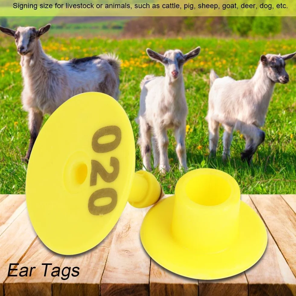 Fdit Socialme-EU Etiqueta de Oreja 100 Unids/Set de Ganado de Plástico de Ovejas de Cerdo de Carne de Vaca de Accesorios de Animales de Granja Digitales(Amarillo1)