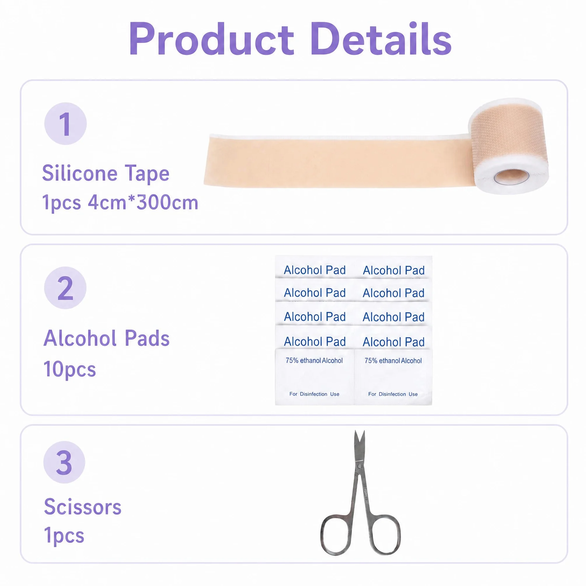 Parches Cicatrizantes de Silicona 300 cm x 4 cm con 10 Almohadillas con Alcohol & 1 Tijeras, Pre-cortado 5 cm Easy-Tear Silicone Scar Sheets, Color Piel Mate, Impermeable & Reutilizables