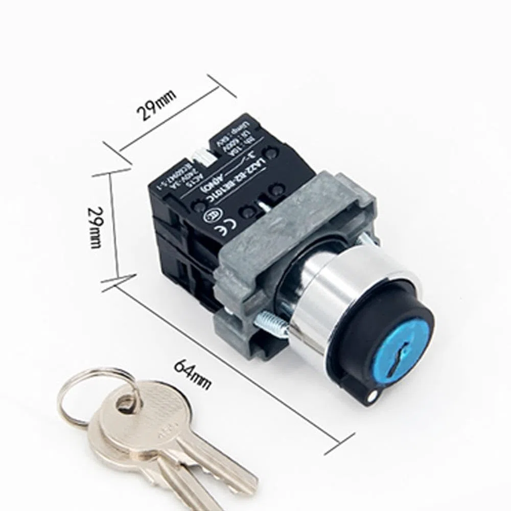 1 interruptor de bloqueo de llave, 22 mm, interruptor de botón con llave DPST para contactor, relé (bloqueo de 2 posiciones)