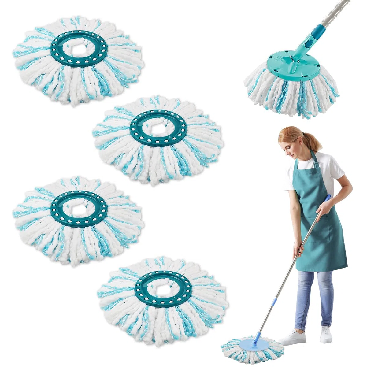 4 Piezas para Leifheit Clean Twist Disc Mop Ergo Kit, Sistema de 2 Fibras para Leifheit Recambio para Mopa, per Todo Tipo de Suelos