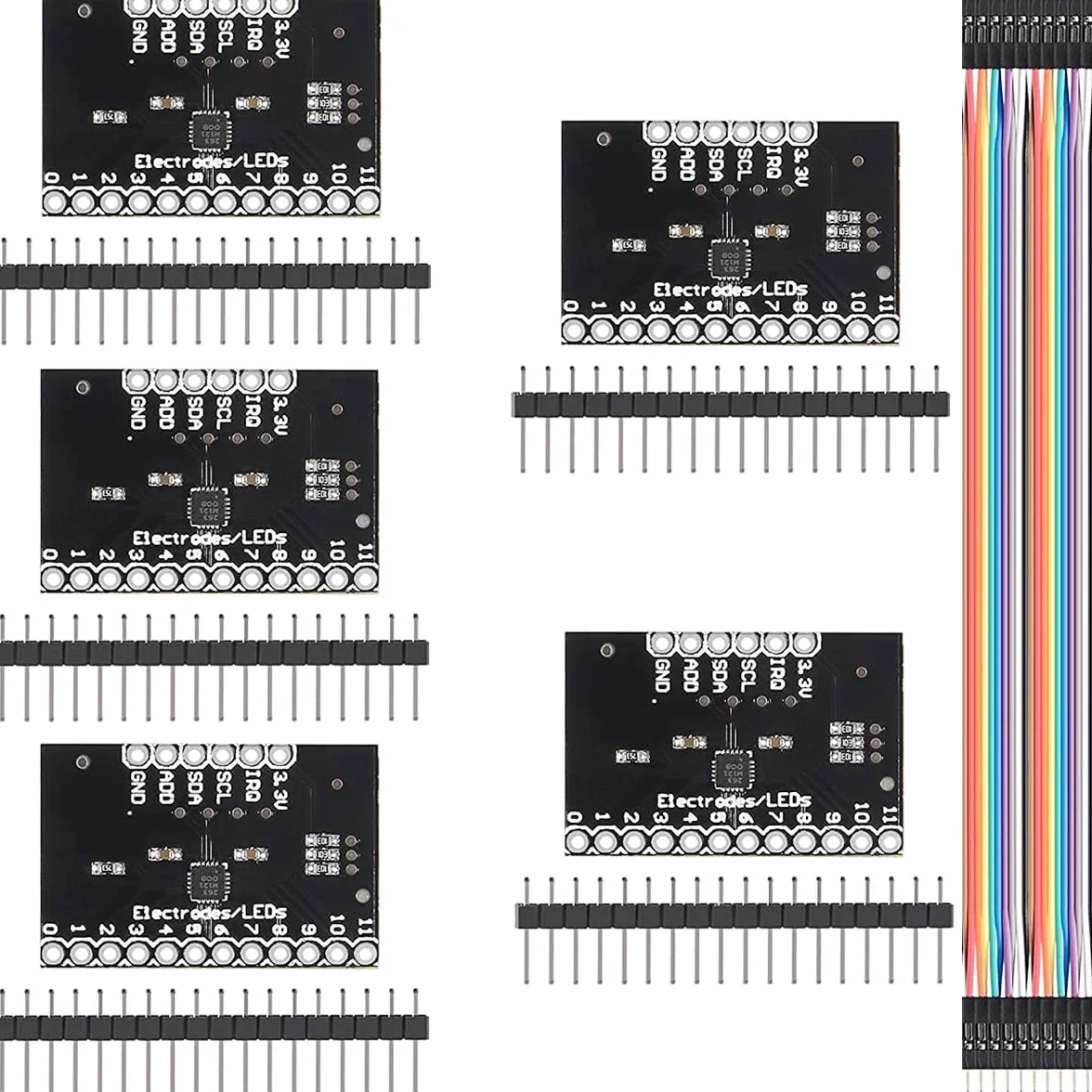 5 piezas MPR121 Breakout V12 Proximidad Módulo de sensor táctil capacitivo Teclado Sensor táctil Placa de desarrollo del teclado con conector de clavija Cable