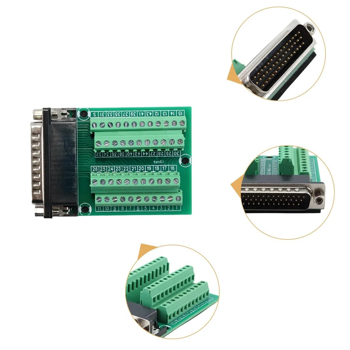 Placa de ruptura Macho DB44 DR44 D-Sub de 44 Pines sin Soldadura - Convertidor de Interfaz de Bloque de terminales