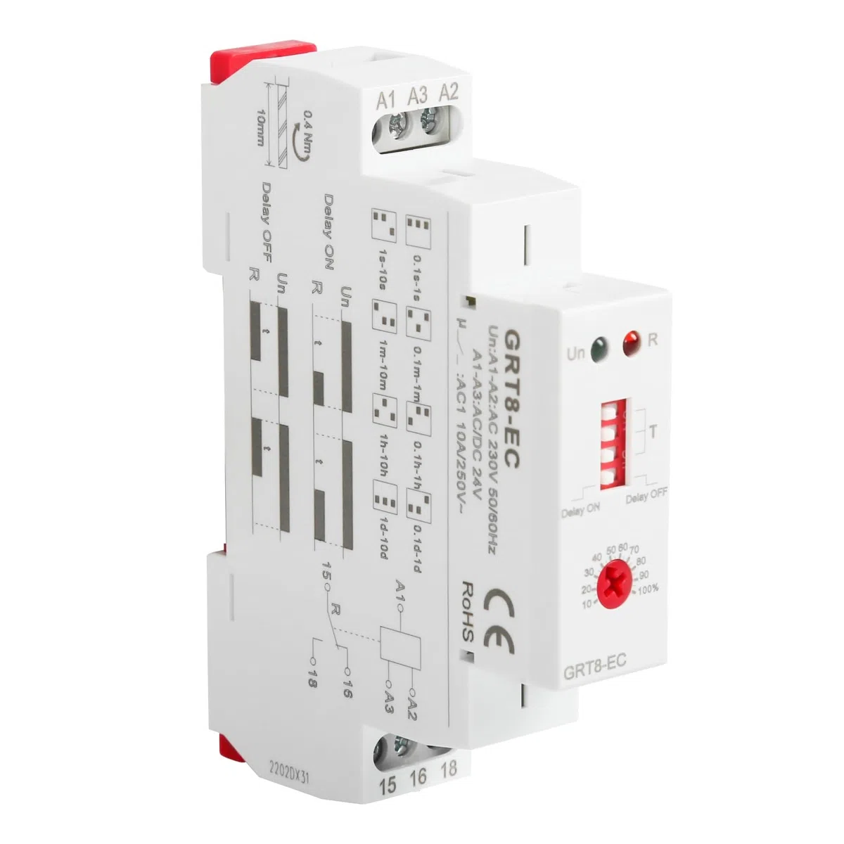 Jadeshay Relé Temporizador GRT8-EC Relé de Tiempo Monofunción Retardo a la Desconexión 0.1s-10 Días Contacto 1xSPDT 250VAC/24VDC Montaje en Riel DIN