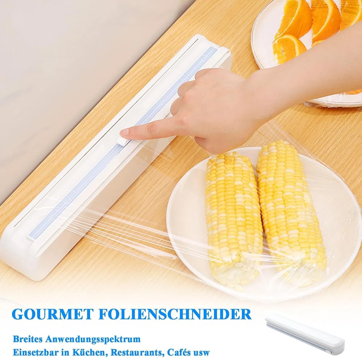 Dispensador de Película Plástica,Dispensador de Film Transparente de Plástico con Cortador Deslizante, Cortador de Film Transparente Para Cocina, Papel de Aluminio, Blanco