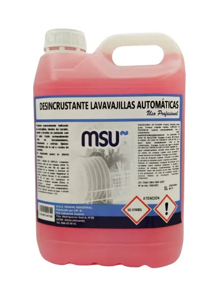 MSU - Limpiador Desincrustante para Lavavajillas Automáticas | Elimina Incrustaciones de Cal | Ideal para Túneles Lavado y Circuitos | Renueva Vajilla y Griferías | Envase 5 litros