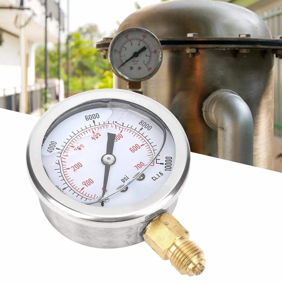 BuyWeek Manómetro de Presión Manómetro Hidráulico, 0-700 Bar 0-10000 PSI 1/4 BSP de Acero Inoxidable para Prueba de Agua