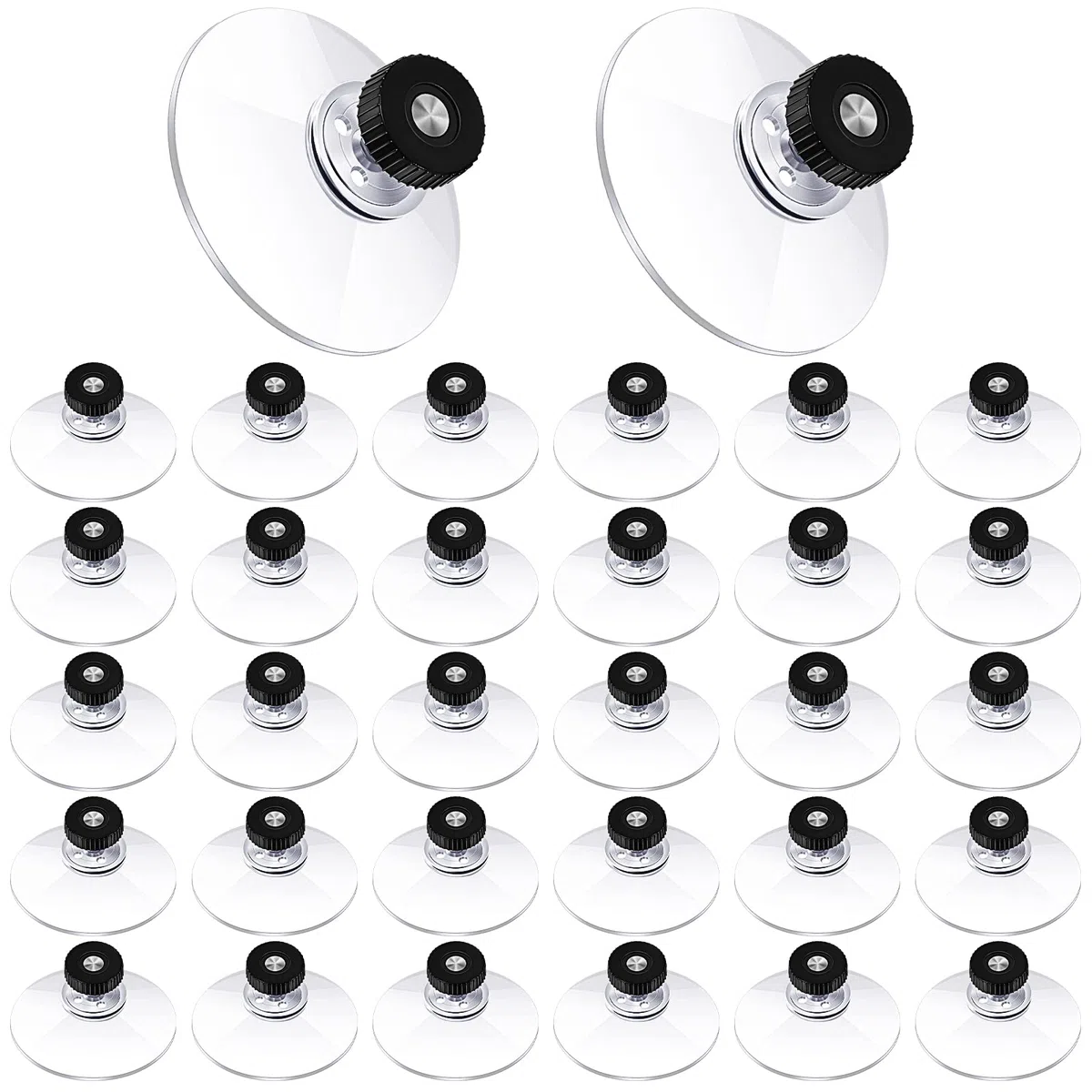 30 Ventosas Redondas de Plástico de 50 mm Ventosas con Tuerca de Tornillo Fuertes de PVC Soporte de Rosca de Succión Adhesivo para Vidrio Tela de Sombra Coche Pared Baño Puerta Ventana (Negro)