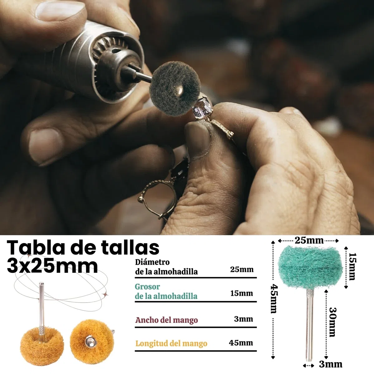 40 Piezas Rueda Abrasiva Pulidora 25 mm, Grano 80/150/240/400 Para Herramientas Rotativas Dremel