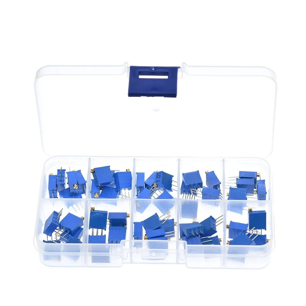 DollaTek 50PCS 10Value 500 Ohm a 1M ohmios 3296W Multiturn Trimmer Potenciómetro Variable Resistor Variable con Plastci Box