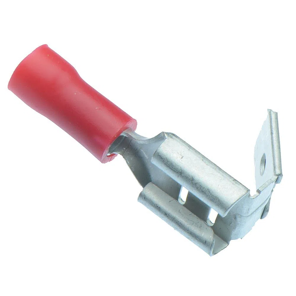 100 conectores de terminal de pala de crimpado aislados de 6,3 mm, color rojo, 16-22 AWG, cable eléctrico
