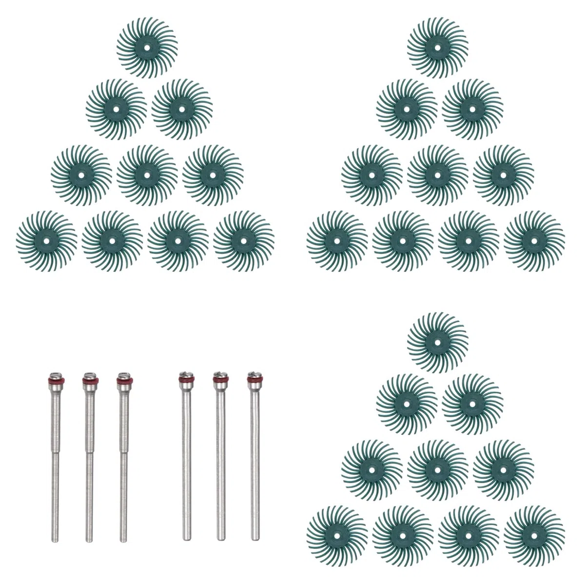 QUARKZMAN 30 Piezas Juego De Discos De Cerdas Radiales 1" 80 Grit Kit De Cepillos Abrasivos Para Detalles Rueda De Pulido Variada Con Mandriles De Vástago De 1/8" 3/32" Para Joyería Verde