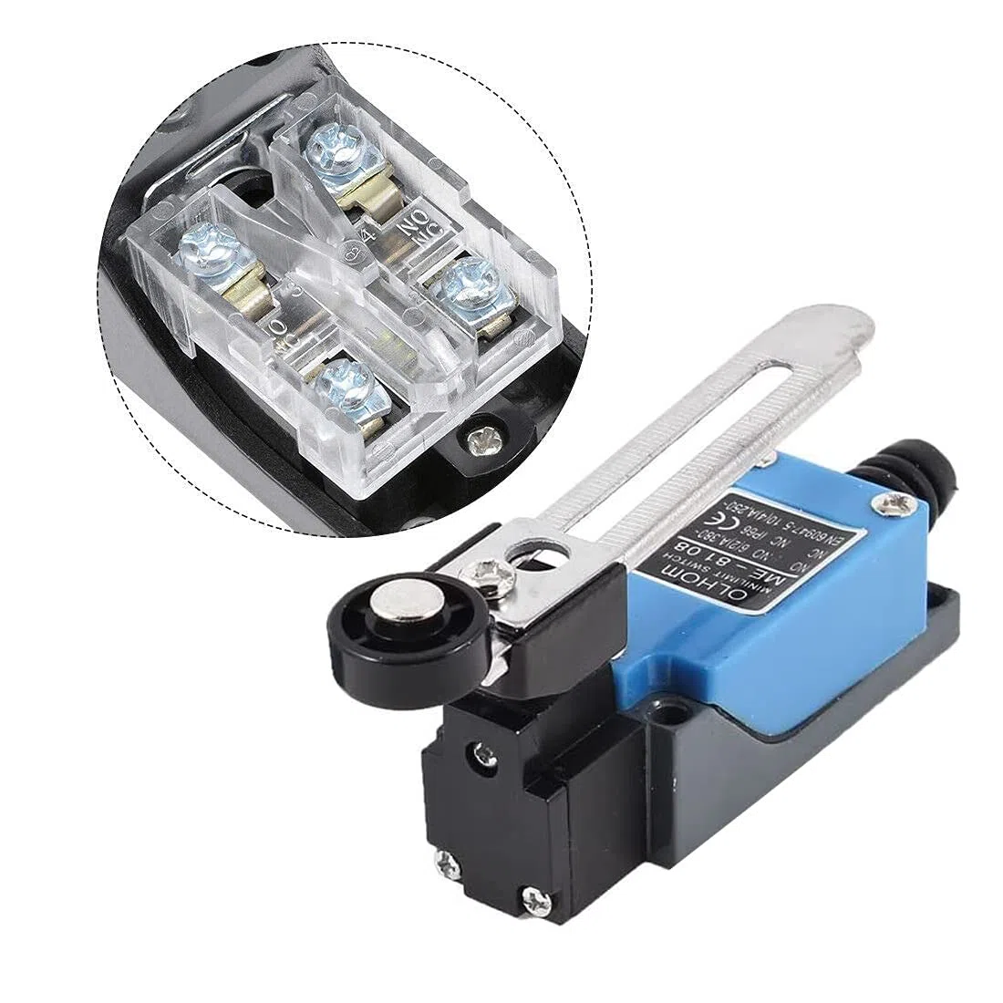 GUUZI 4 piezas Interruptor de Límite Momentáneo ME-8108 Brazo de Palanca de Rodillo Ajustable NC-NO CNC Mill Router Laser Plasma Compatible con Ar-duino 0~250V/5A