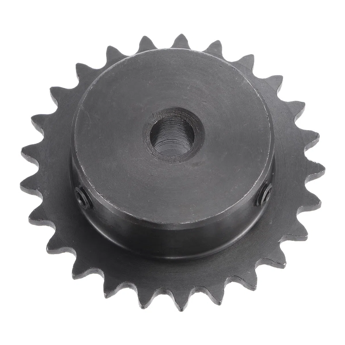 sourcing map 25 Dientes Piñón Tipo B Único Filamento 1/4" Paso, 8mm Calibre Negro Óxido C45 Carbono Acero con 2 Fijación Tornillos para ISO 04C