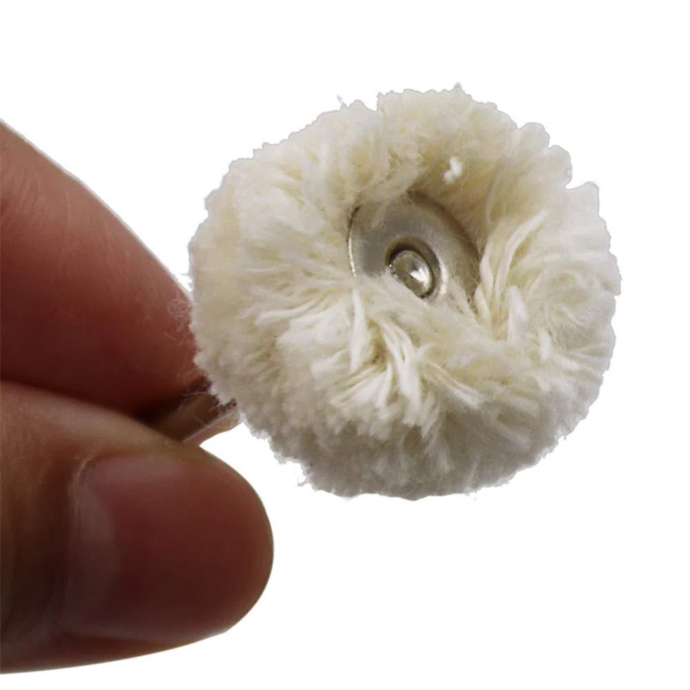 Disco de pulido para pulir ruedas abrasivas, juego de algodón Little Buff, rueda para taladro giratorio, herramienta Dremel, accesorios, reloj, joyas, pulido, mandril, 3 mm, 10 unidades