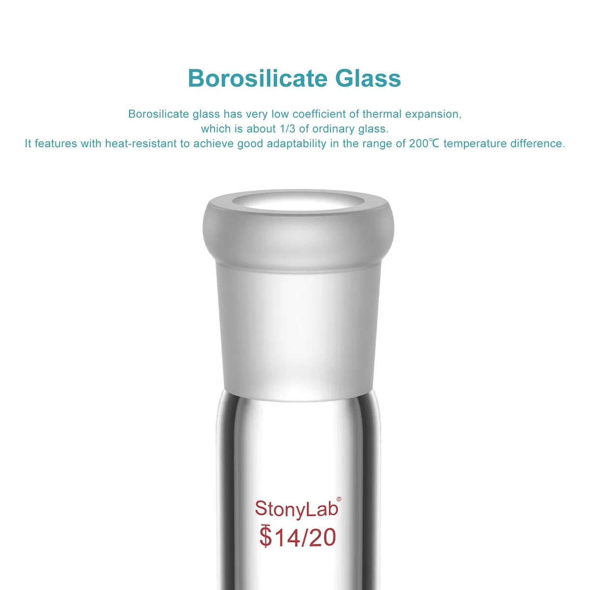 stonylab Adaptador Recto de Vidrio Borosilicato, 30 mm entre Dos Juntas Exteriores 14/20 para Laboratorio
