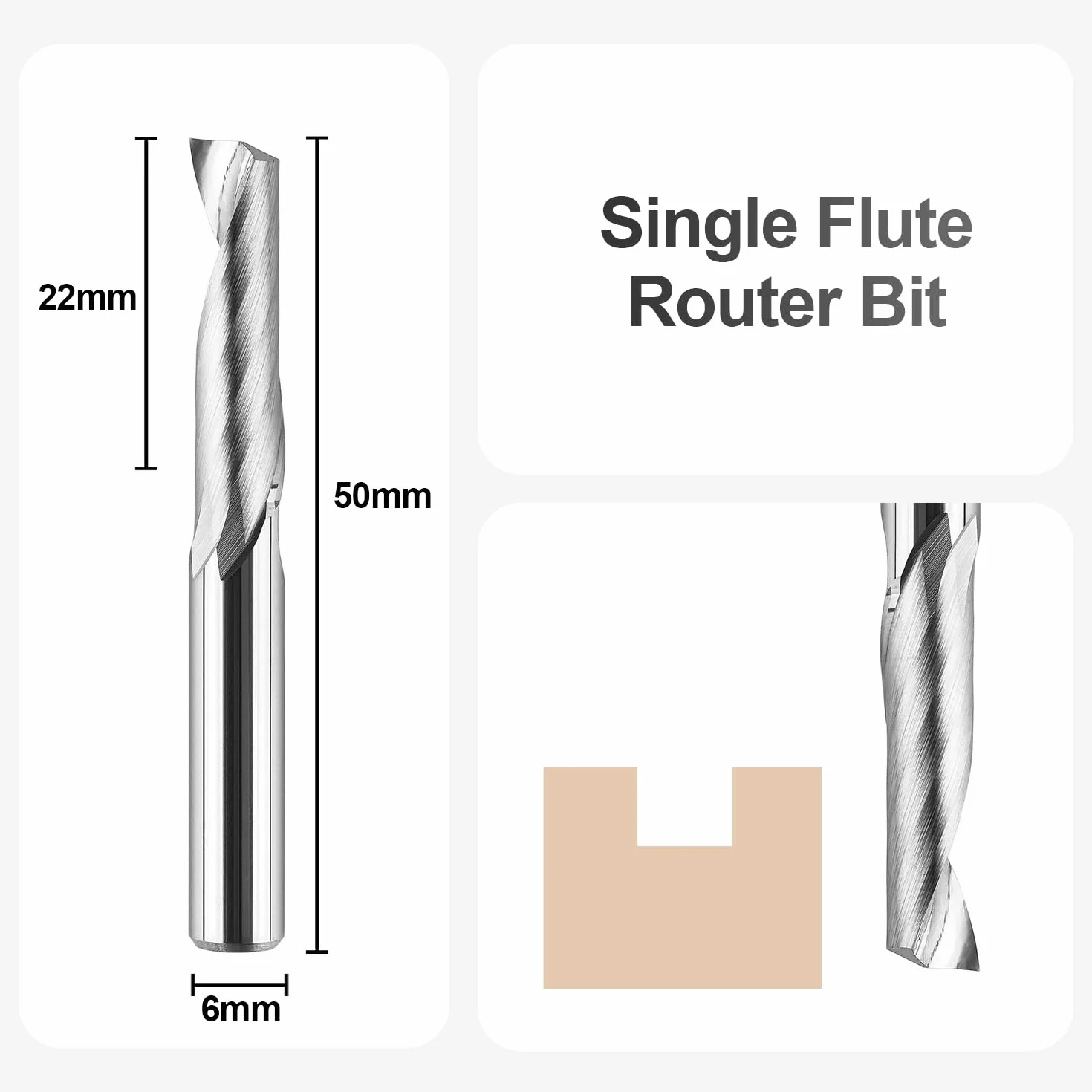 SpeTool Fresa CNC 6mm de Carburo de Tungsteno Sólido para Aluminio y Madera - Un Solo Filo, Longitud de Corte 22mm - para Latón
