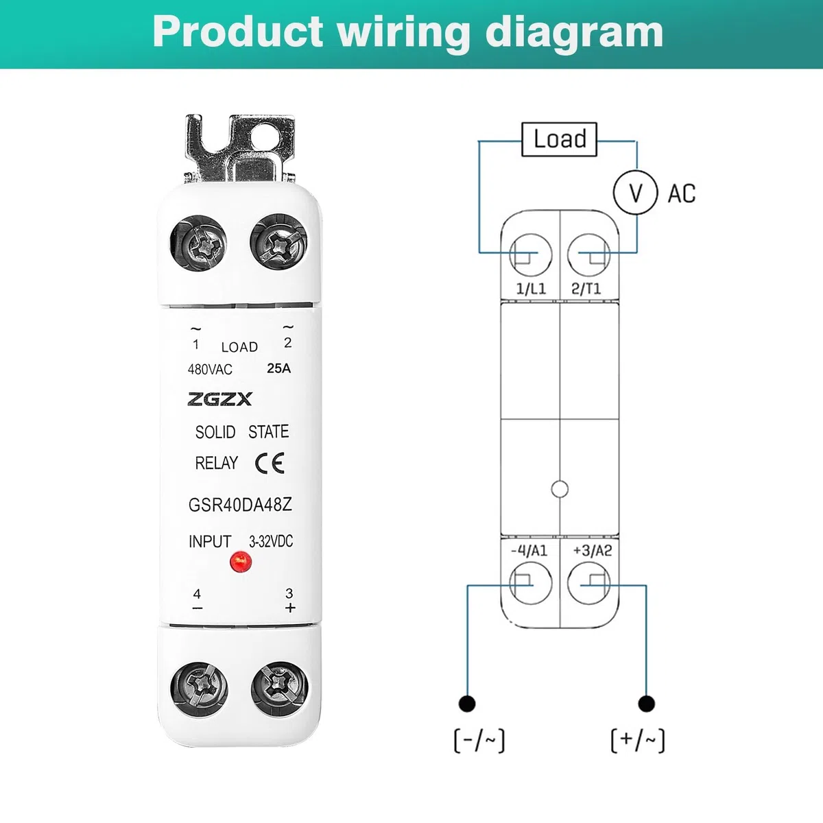 DEWIN Relé de Estado Sólido, Relé de Estado Sólido SSR Monofásico para Carril DIN Control de CC Relé de CA 3-32V DC con Disipador Térmico 25A