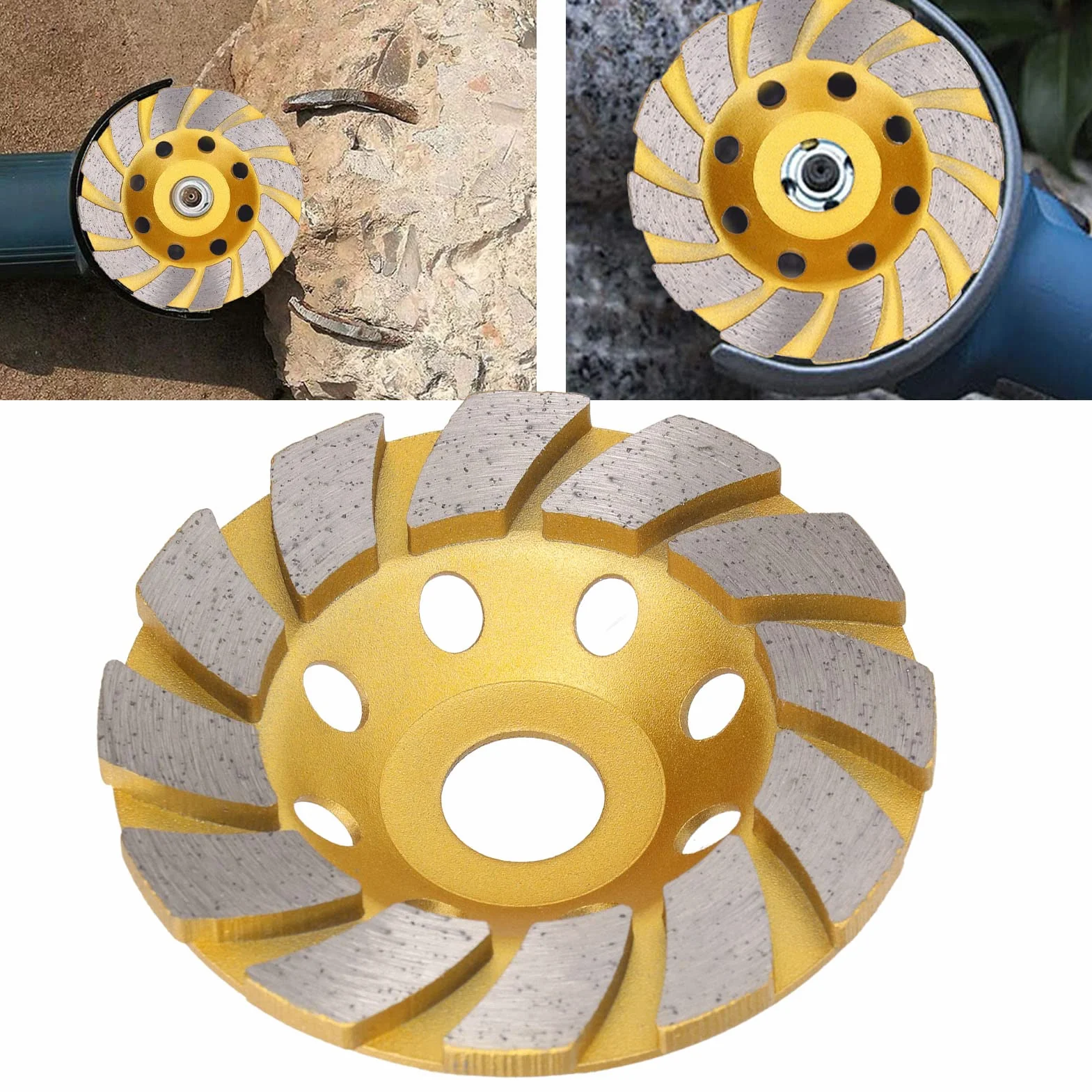 Muela Abrasiva de Hormigón de 4 Pulgadas, Disco de Pulido de Copa de Diamante de 12 Segmentos de Alta Resistencia para Cemento, Mármol, Roca, Mampostería, Hormigón, Etc.