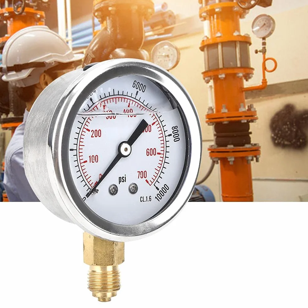 BuyWeek Manómetro de Presión Manómetro Hidráulico, 0-700 Bar 0-10000 PSI 1/4 BSP de Acero Inoxidable para Prueba de Agua