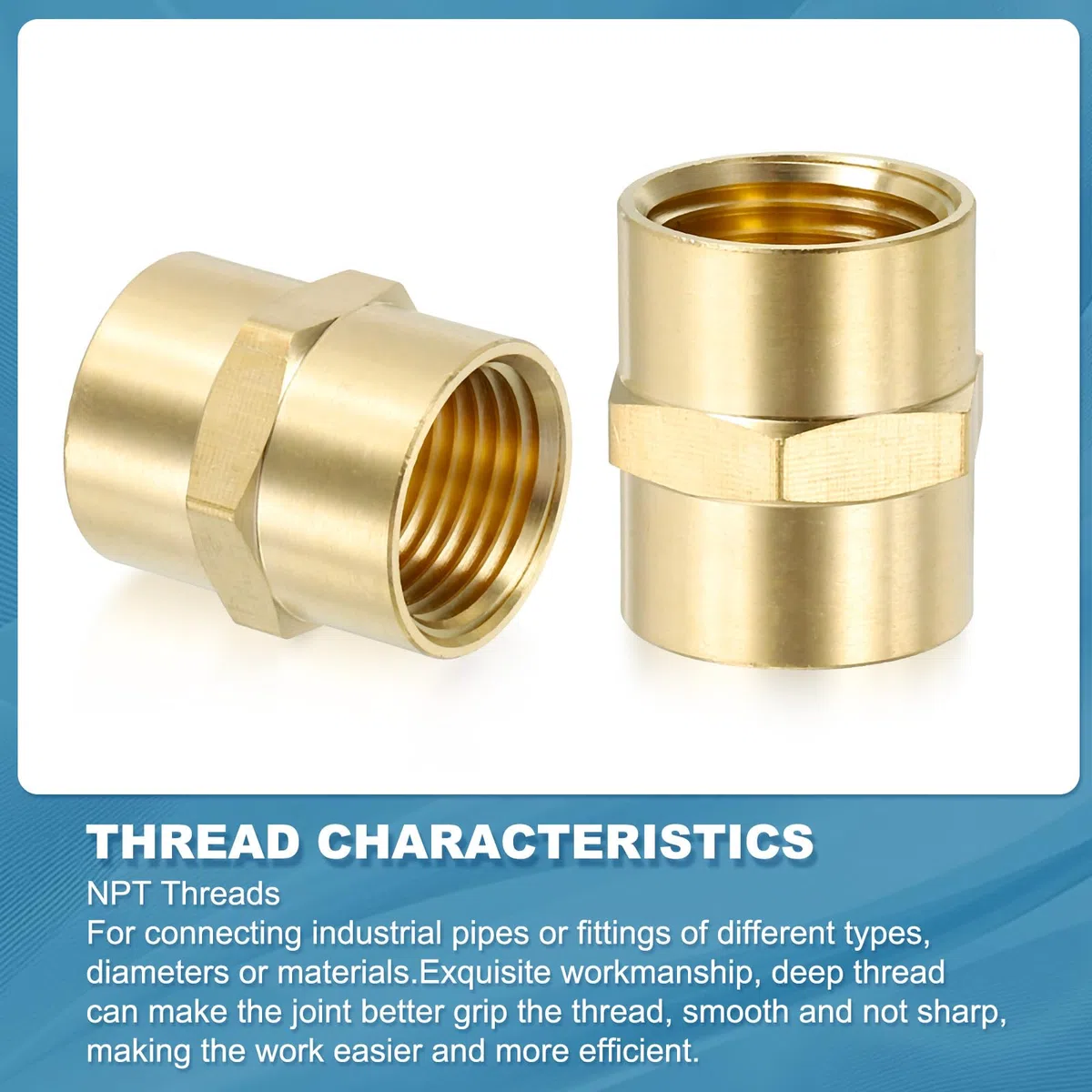 PATIKIL Acoplador NPT de latón de 1/2" x 1/2", paquete de 2 acoplamientos hembra hexagonales para tuberías de fontanería doméstica, bases de cabezales de ducha, color dorado