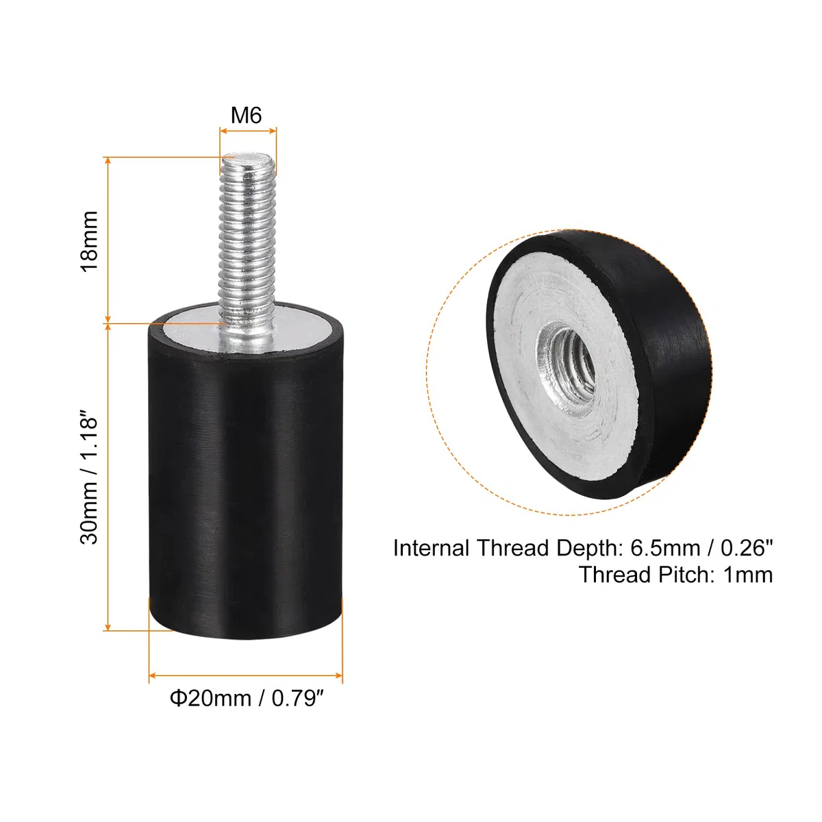 sourcing map Goma Monturas 4 Piezas M6 Macho/Hembra Vibración Aislador Impacto Absorbedor D20mmxH30mm