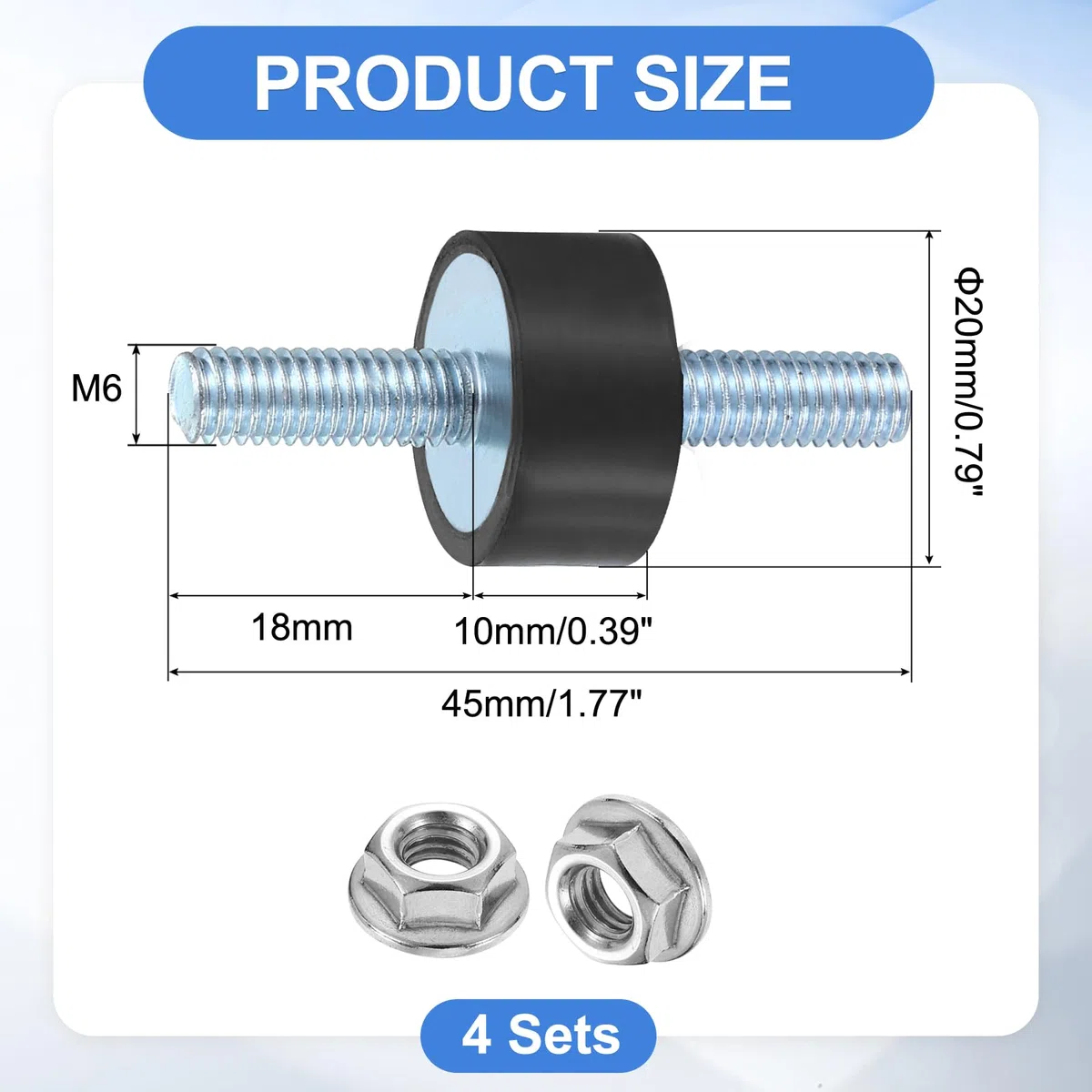 QUARKZMAN 4 Piezas De Soporte De Goma M6 X 18 Mm, 10 X 20 Mm Aislantes Antivibración Cilíndricos Con Pernos Dobles Y Tuercas Para Carretes De Coche Generadores Compresores De Aire