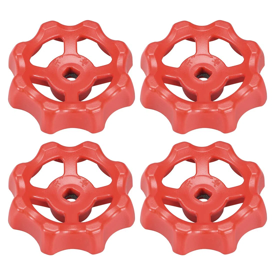 sourcing map Plástico Exterior Grifo Redondo Rueda Manija, Cuadrada Brocha 7x7 mm, Rueda OD 65mm ABS Rojo 4uds