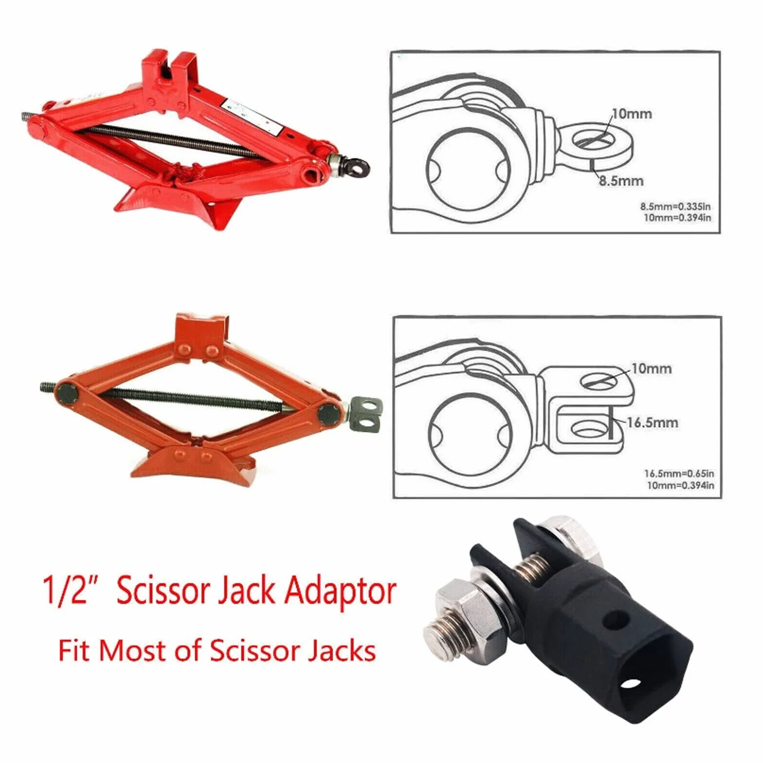 Akozon Adaptador de Gato de Tijera, Adaptador de Gato de Tijera para Automóvil de 1/2 Pulgada Adaptador de Taladro de Zócalo de Gato de Tijera para Gatos de Tijera de Anillo o de