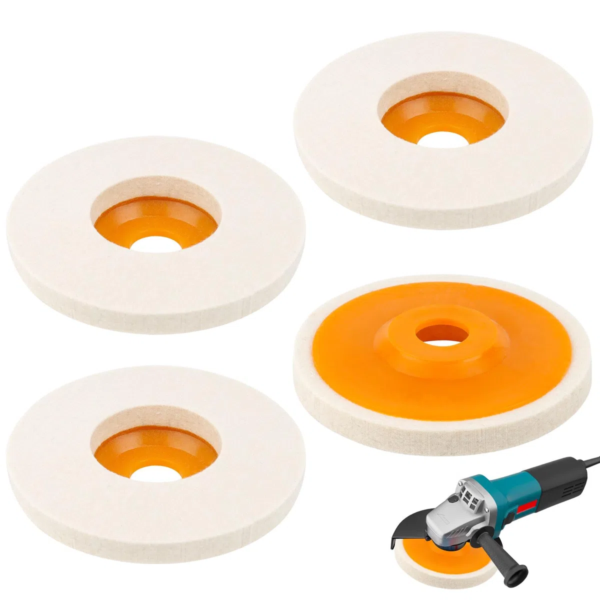 4 Unids 125 mm Disco de Fieltro para pulir, Pulido Rueda Pad Disco de Pulir de Fieltro para Angulo Amoladora, Disco Amoladora de Fieltro para Pulir para Pulido de Metales, Pulido de Vidrio y Cerámica