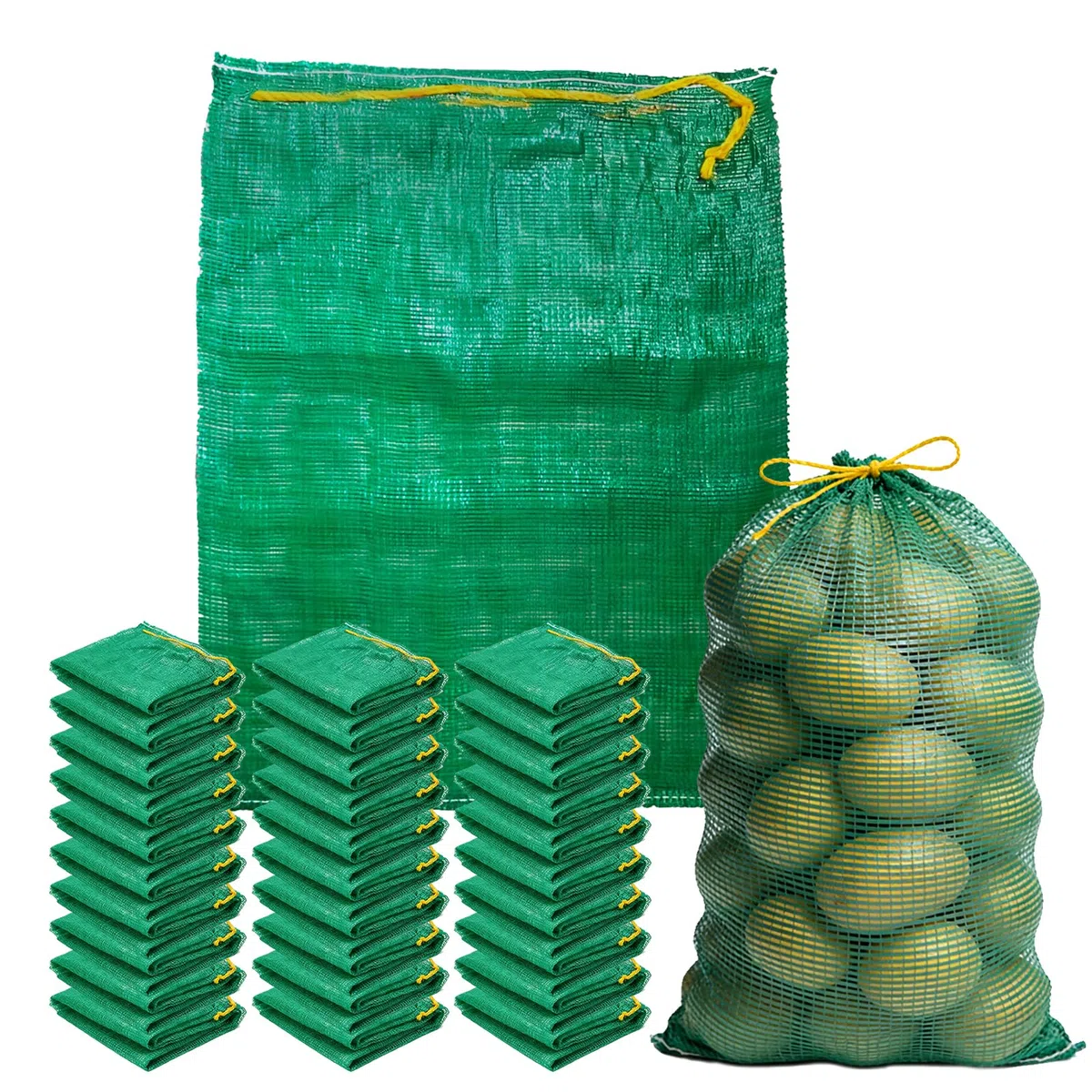 25 Saco Malla, Bolsas Patatas Pequeñas, Saco para Patatas, 20 Kg, 50 x 80 Cm. Bolsas para Manzanas, Frutas y Verduras: Papas, Manzanas, Sandía, Cebollas, Mariscos.