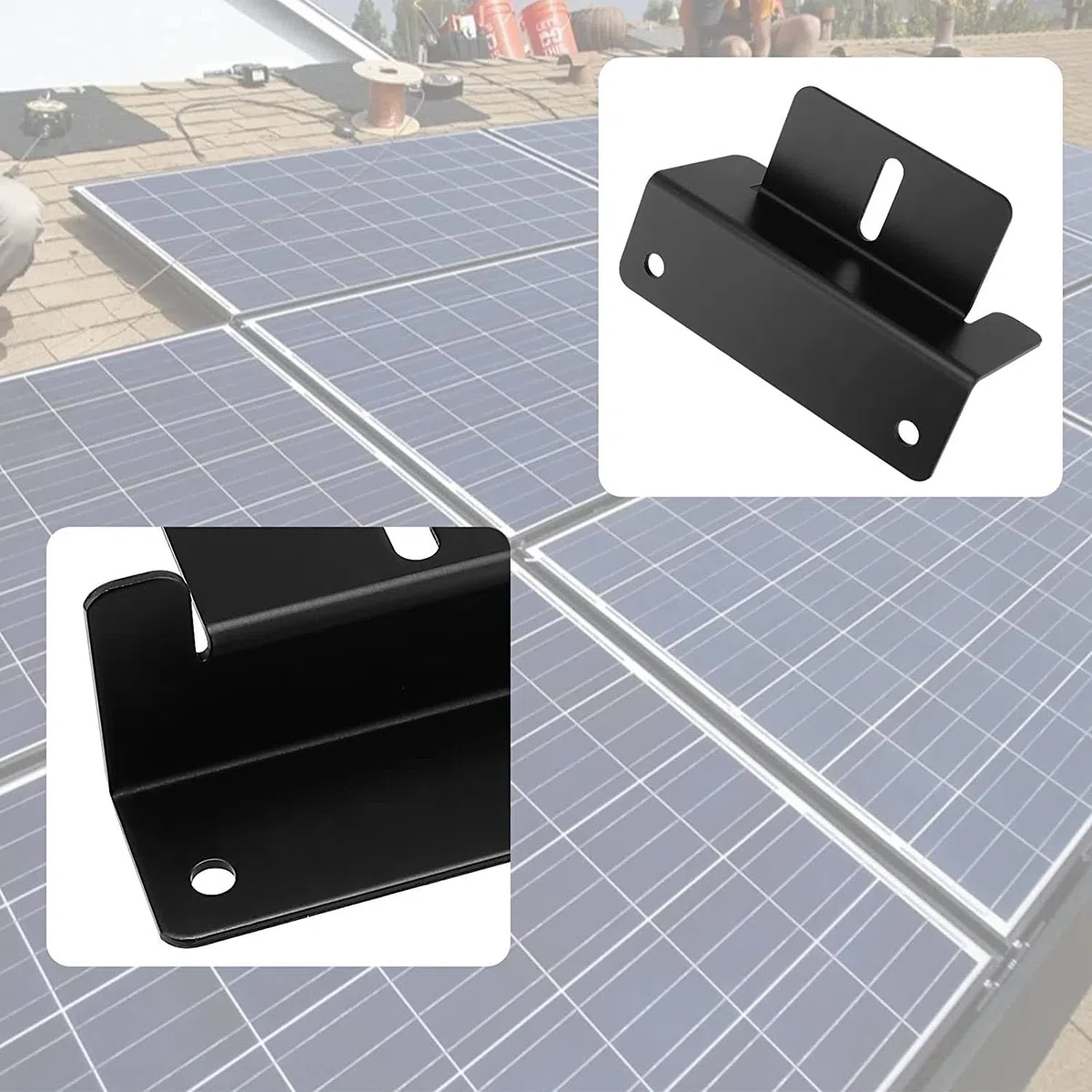 Soporte Z para módulo solar con tuercas/tornillos, soporte de montaje de panel solar para barco, autocaravana, caravana, soporte Z para montaje en techo, montaje de panel solar, 8 piezas negro