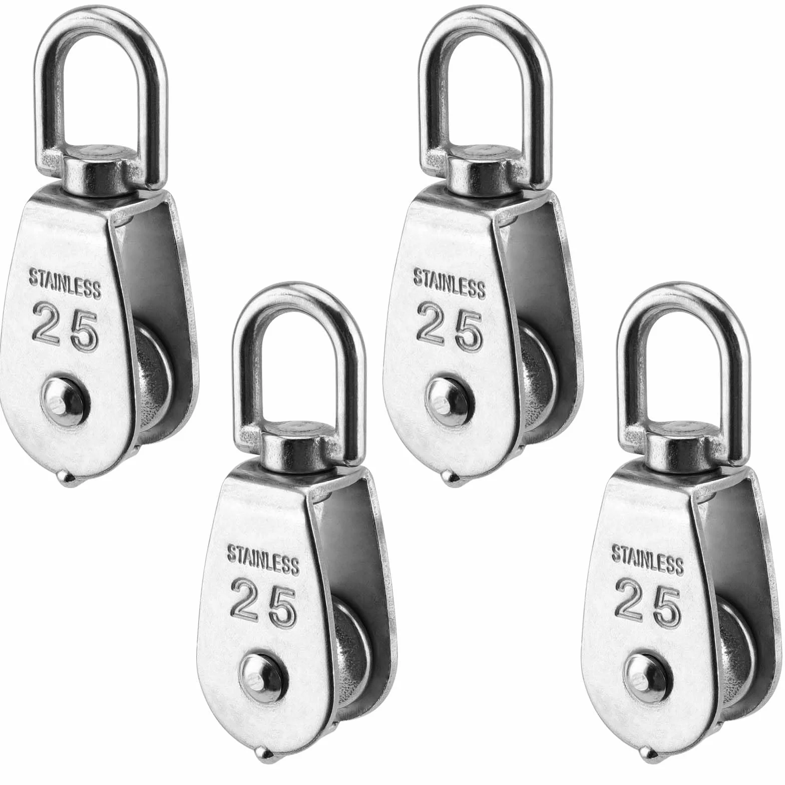 4 poleas M25 de acero inoxidable 304, para cables de alambre de hasta 11 mm de diámetro, rollo individual para interior y exterior, capacidad de carga 150 kg