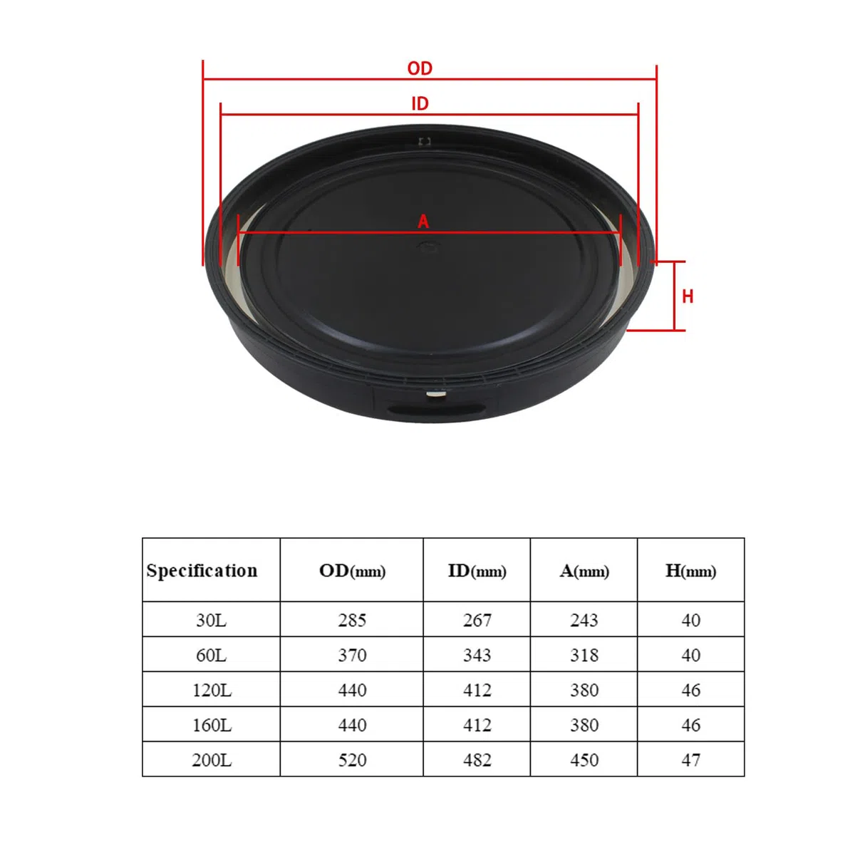 Tapas bidones para bidón multiusos barril de boca ancha bidon cierre ballesta barril con plástico alimentario hermético bidón de plástico boca ancha bote cierre hermético (Negro, 30L 280mm)