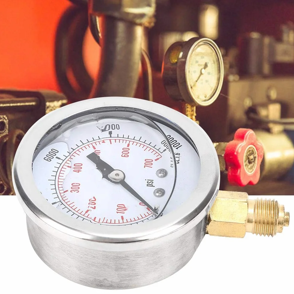 BuyWeek Manómetro de Presión Manómetro Hidráulico, 0-700 Bar 0-10000 PSI 1/4 BSP de Acero Inoxidable para Prueba de Agua