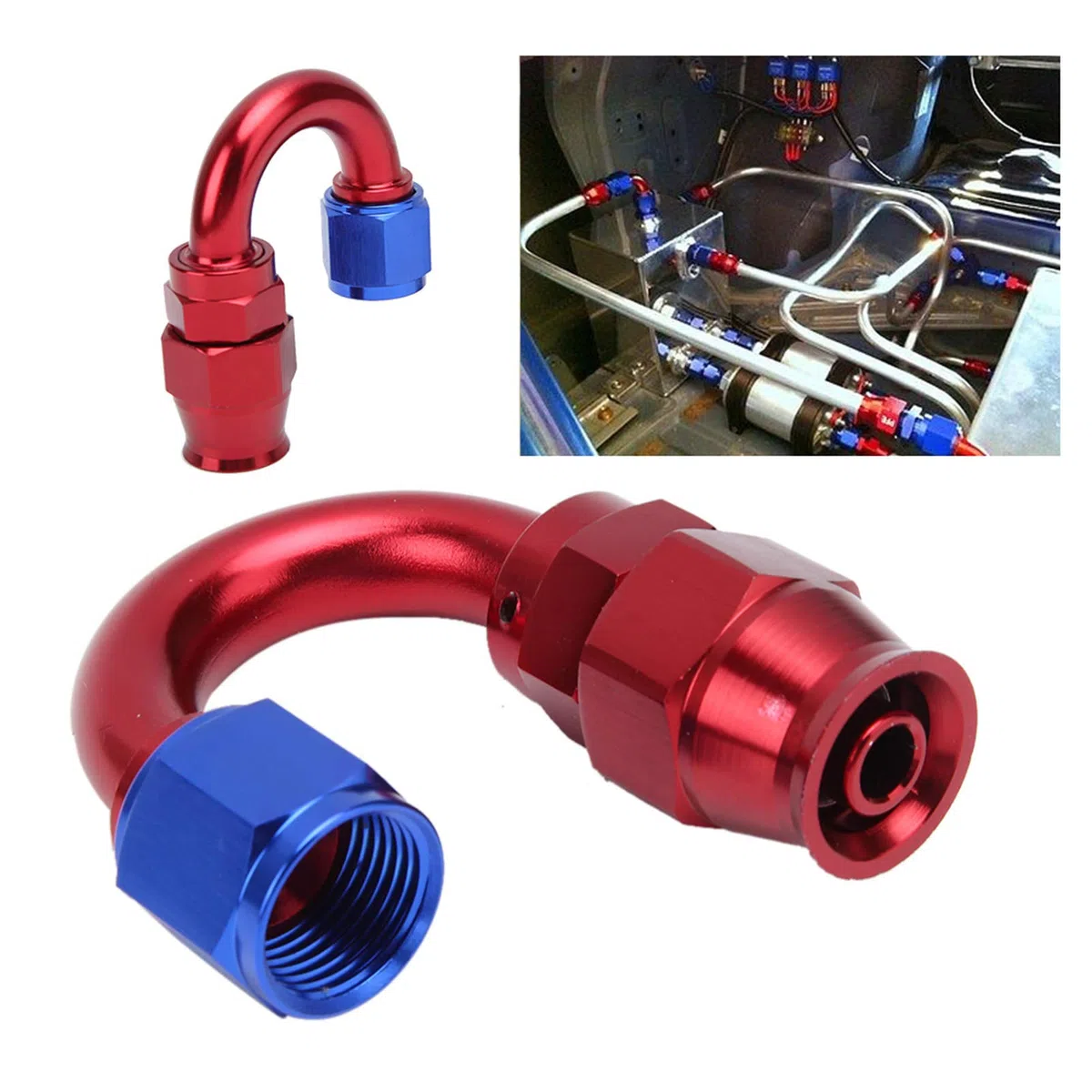 Accesorio de Extremo de Manguera AN8, Adaptador Giratorio de Aleación de Aluminio con Trenza Exterior de Acero Inoxidable para Refrigeración de Aceite a Transferencia de Tubería de (180