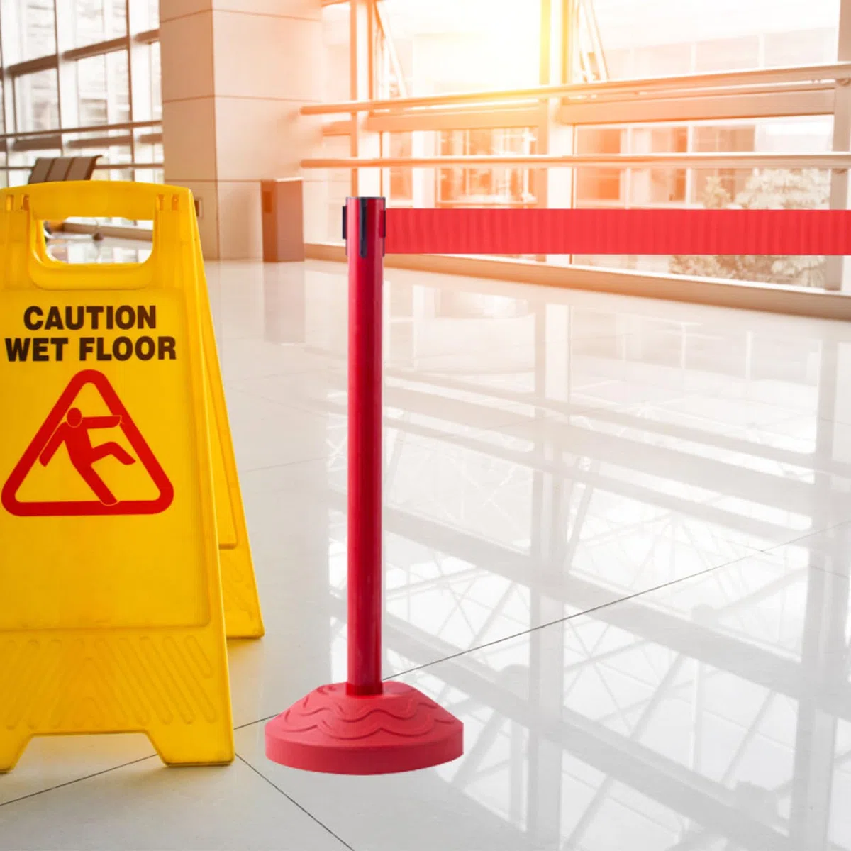 Barrera de Seguridad Retráctil Cinturón de Barrera Retráctil de Pvc Rojo de 2 Metros, Equipo de Control de Multitudes para Delimitar Espacios en Hoteles, Bancos y Áreas Públicas