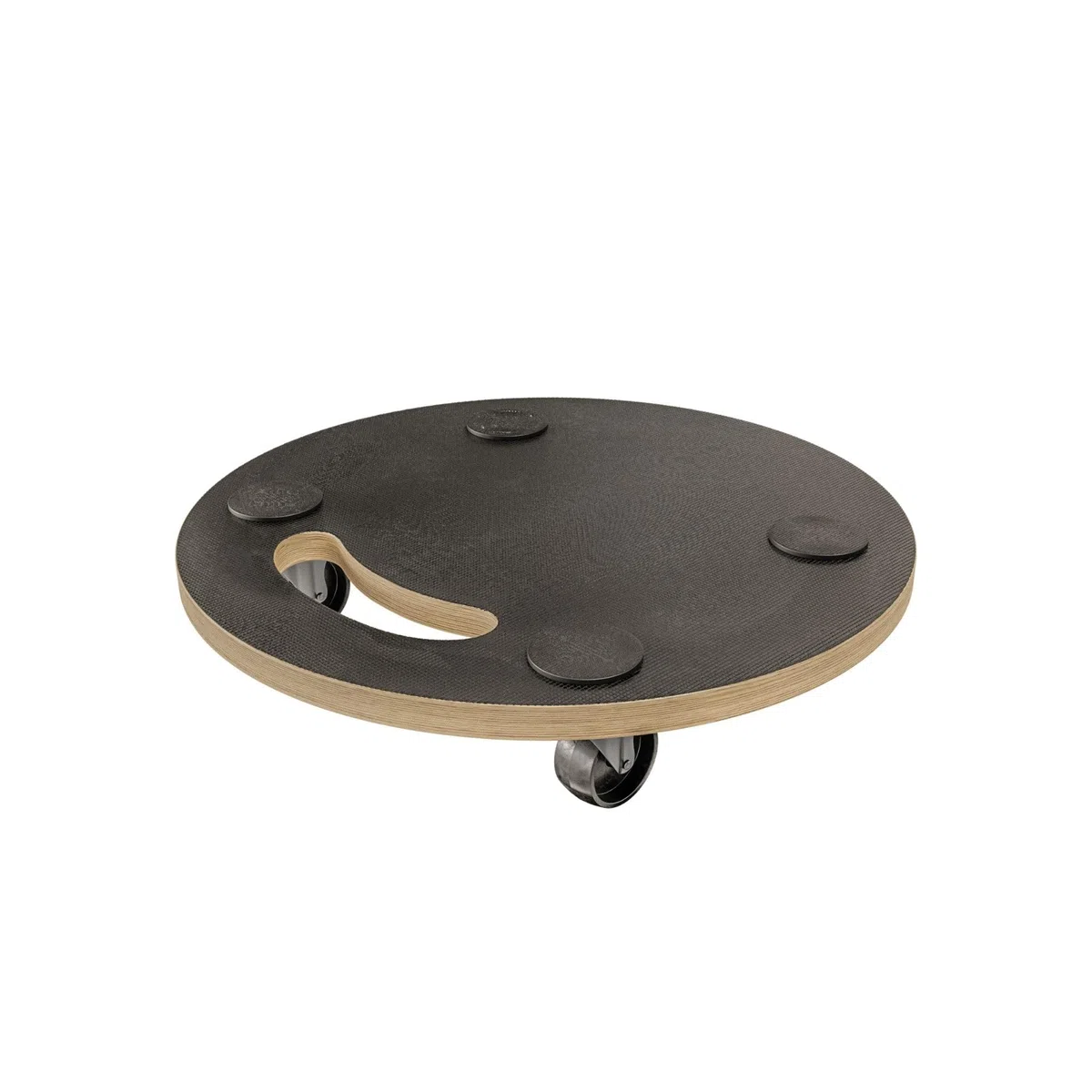 Amig - Plataforma de Carga con Ruedas - Soporte Rodante Redondo - 4 Alfombrillas Antideslizantes - Ø30 cm - Carga Máx.: 100 kg - 4 Ruedas: 2 con Freno - Madera Contrachapada - Certificado FSC - Negro